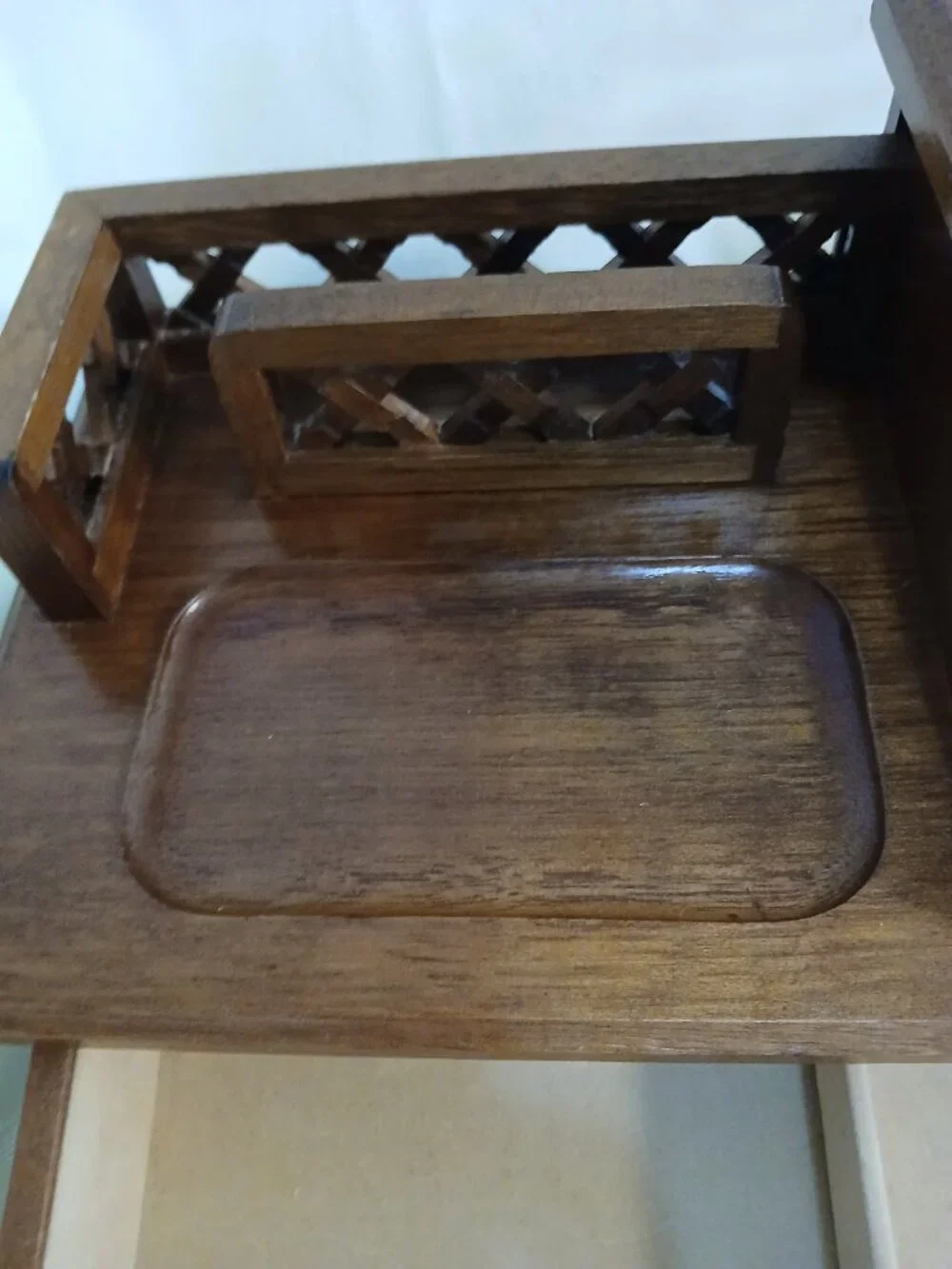 Vintage Mont. Wards Wooden Valet Box with Roll Top Compartment